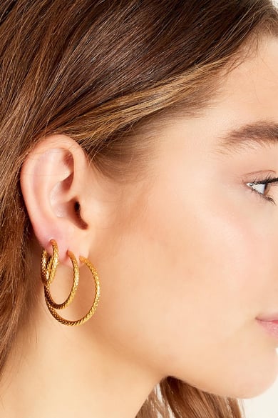 Earrings with pattern small Gold Color Stainless Steel h5 Picture3